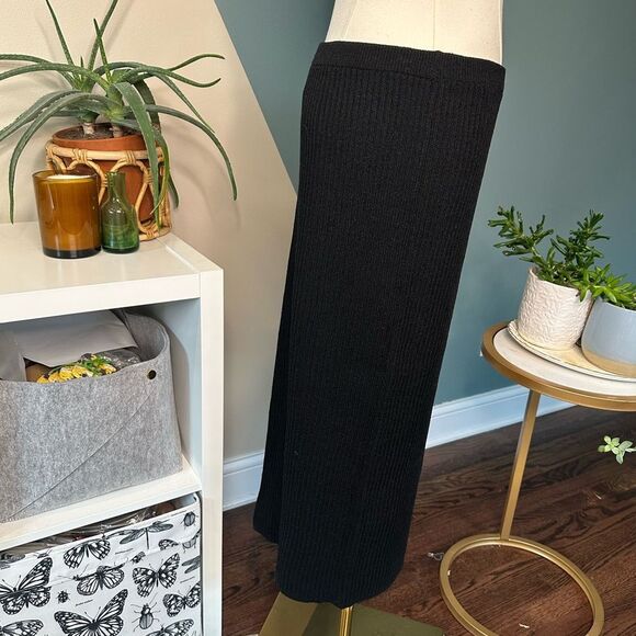 Vintage Steve Fabrikant Wool Ribbed Midi Skirt Black NWT 90s Minimalist USA Med. - Picture 5 of 10